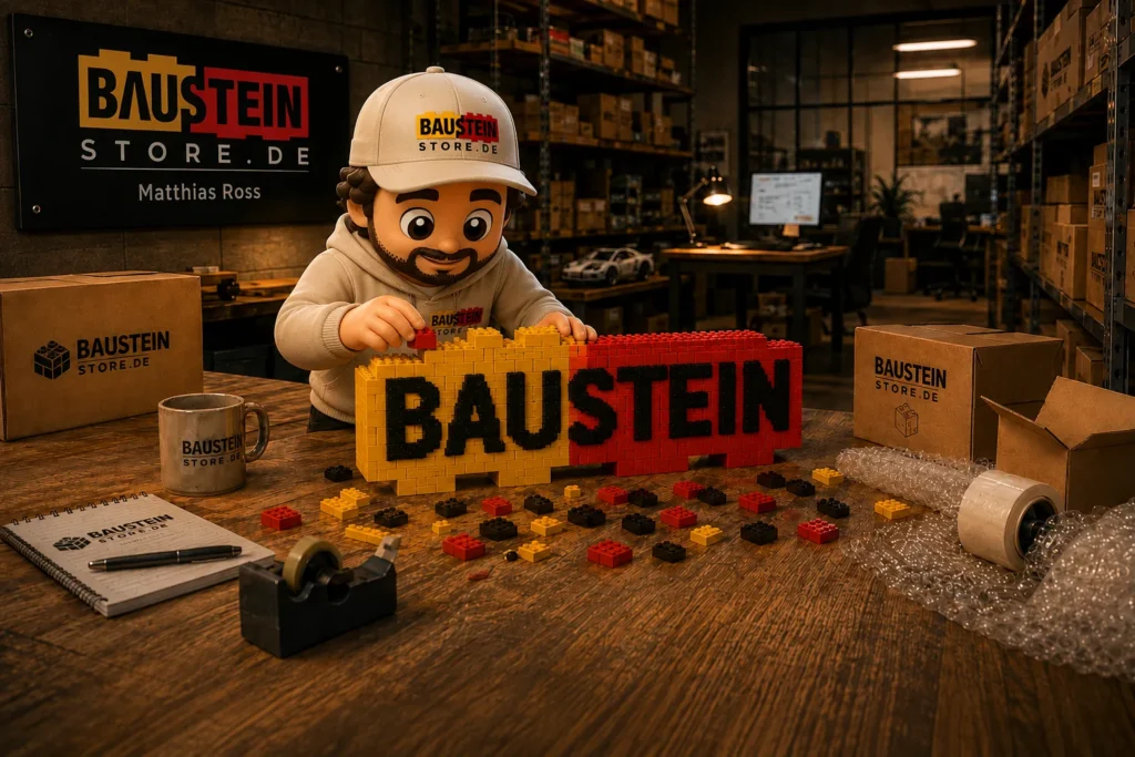 Baustein Store Lager mit Arbeitstisch, Modellbau und Regalen