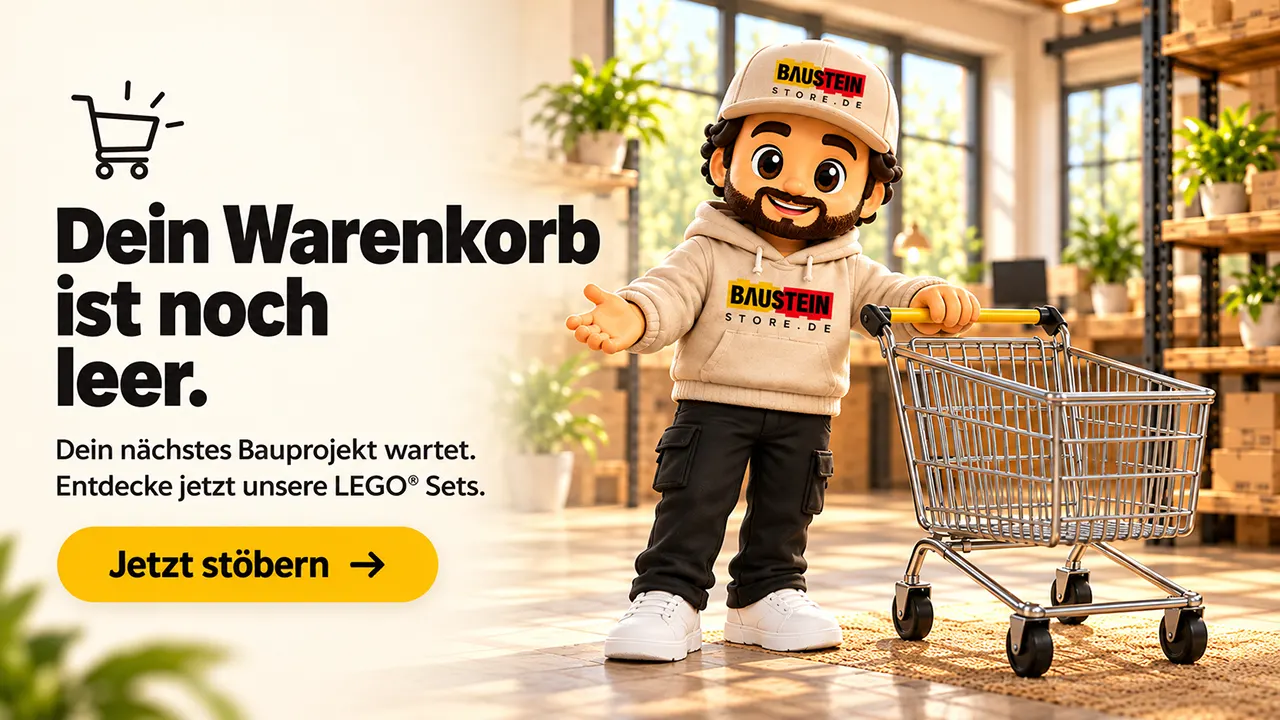 Steini zeigt den leeren Warenkorb im Baustein Store