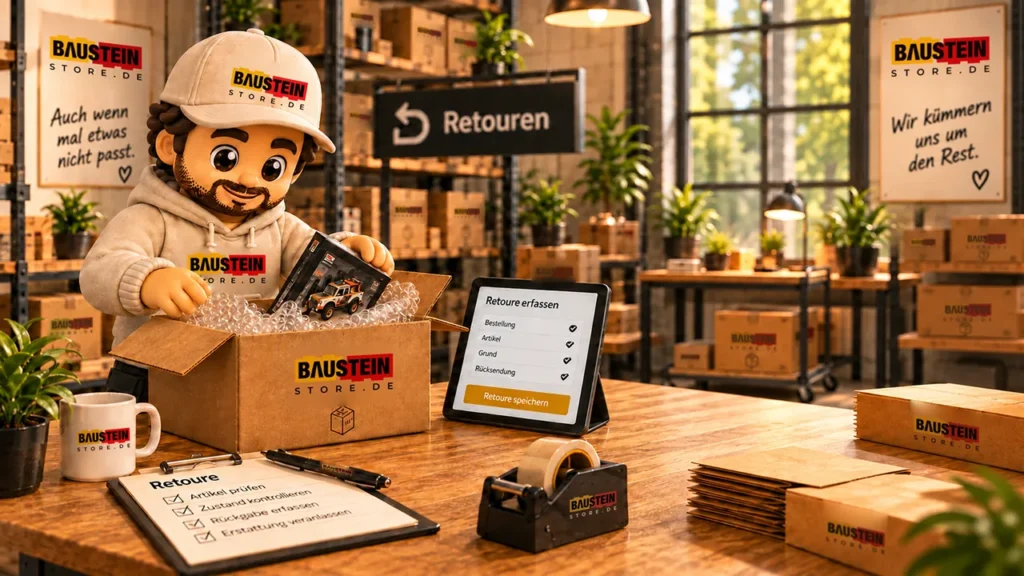 Steini bearbeitet eine Rücksendung und prüft eine Retoure im Baustein Store Lager